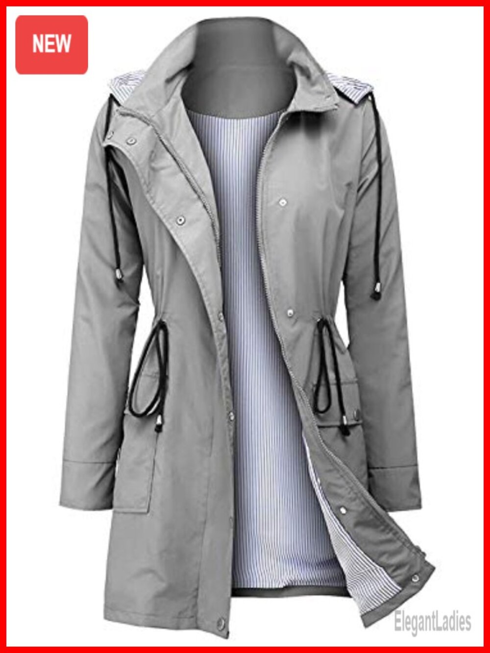 Womens Lightweight Waterproof Rain Jacket Windproof Hooded Trench Raincoat